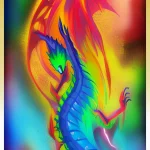 ein Bild eines bunten Drachen auf einem Handy digitales Gemaelde von Quetzalcoatl als Tarotkarte Drachenkunst Oelgemaelde des Drachen Phoenixdrache Quetzalcoatl bunter muskuloeser El